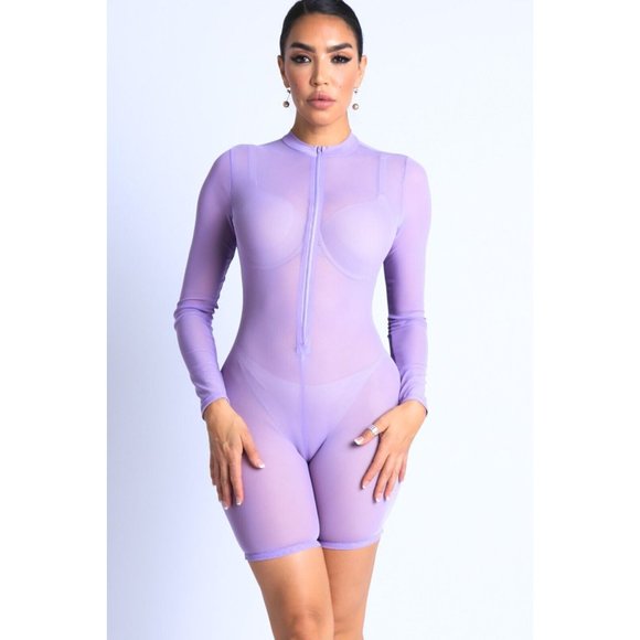 Women Sexy See Through Sheer Mesh Zip Up Bodysuit Jumpsuit Club Party Romper - Picture 12 of 12